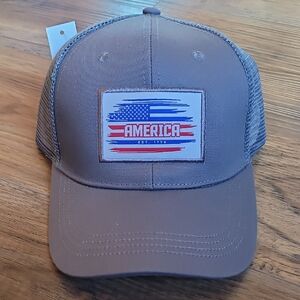 America Flag Patch Gray Trucker Hat, Adjustable